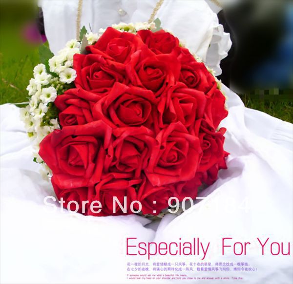 Free Shipping Hot Selling 24 Large Red Roses Korean Bride Holding Flowers Hand Silk Flower With Flower Corsage