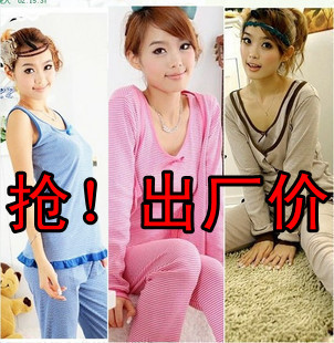 Free shipping Hot-selling ! 3pcs spring and autumn women's princess 100% cotton stretch cotton long-sleeve sleep set lounge