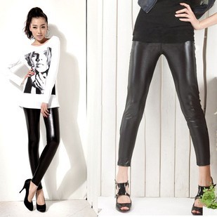 Free shipping hot-selling Black faux leather legging&faux leather pants&Nine minutes of pants