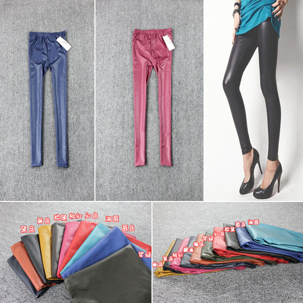 Free shipping Hot-selling candy color female slim all-match 9 multicolour legging water washed leather pants skinny pants 37