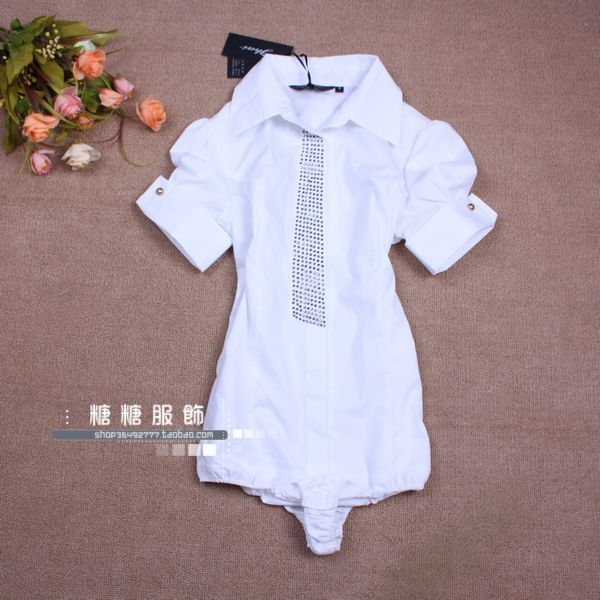 Free shipping! Hot-selling fashion women's casual short-sleeve blouse tops white cotton blends body shirt