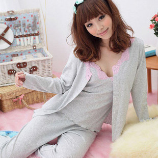 Free shipping Hot-selling japanese style long-sleeve lace sexy women sleepwear lounge piece set Sleep Tops
