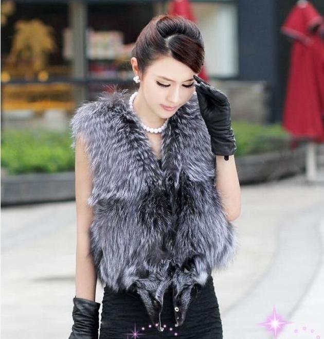 Free Shipping Hot Selling Silver Fox Fur Vest Fox Factory Price