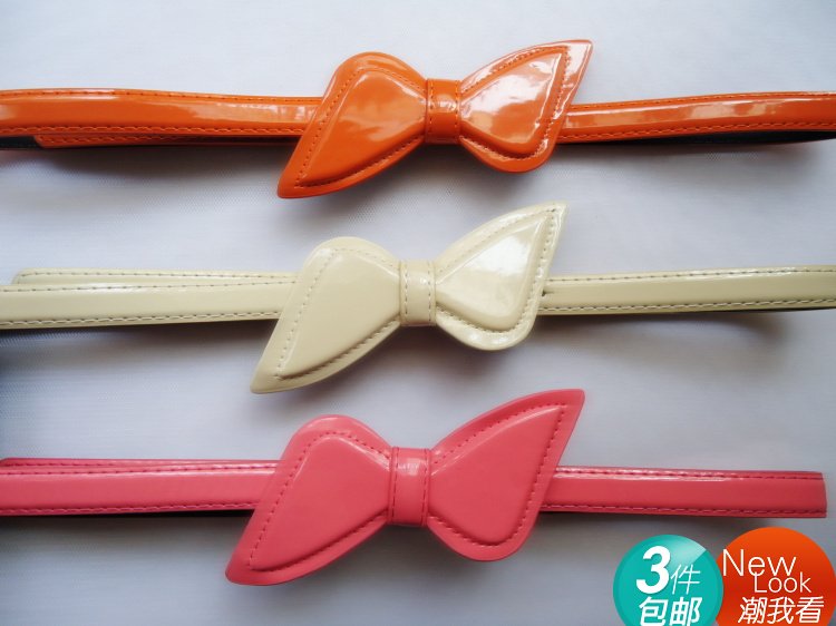Free shipping Hot-selling small japanned leather strap sweet big bow decoration thin belt female skirt belt
