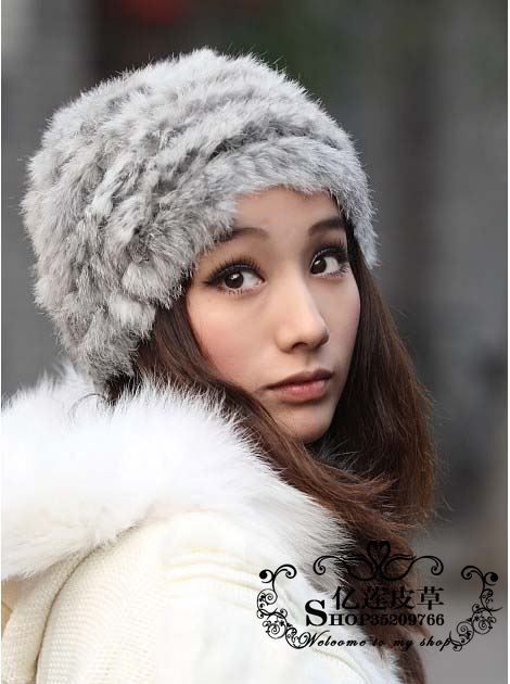 Free shipping Hot-selling women's natural rabbit fur hat fashion thermal fur knitted plush hat