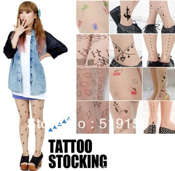 Free Shipping Hot Sexy Gril's Women's Tattoo Print Pantyhose /Tights Sheer Stockings Filar Socks