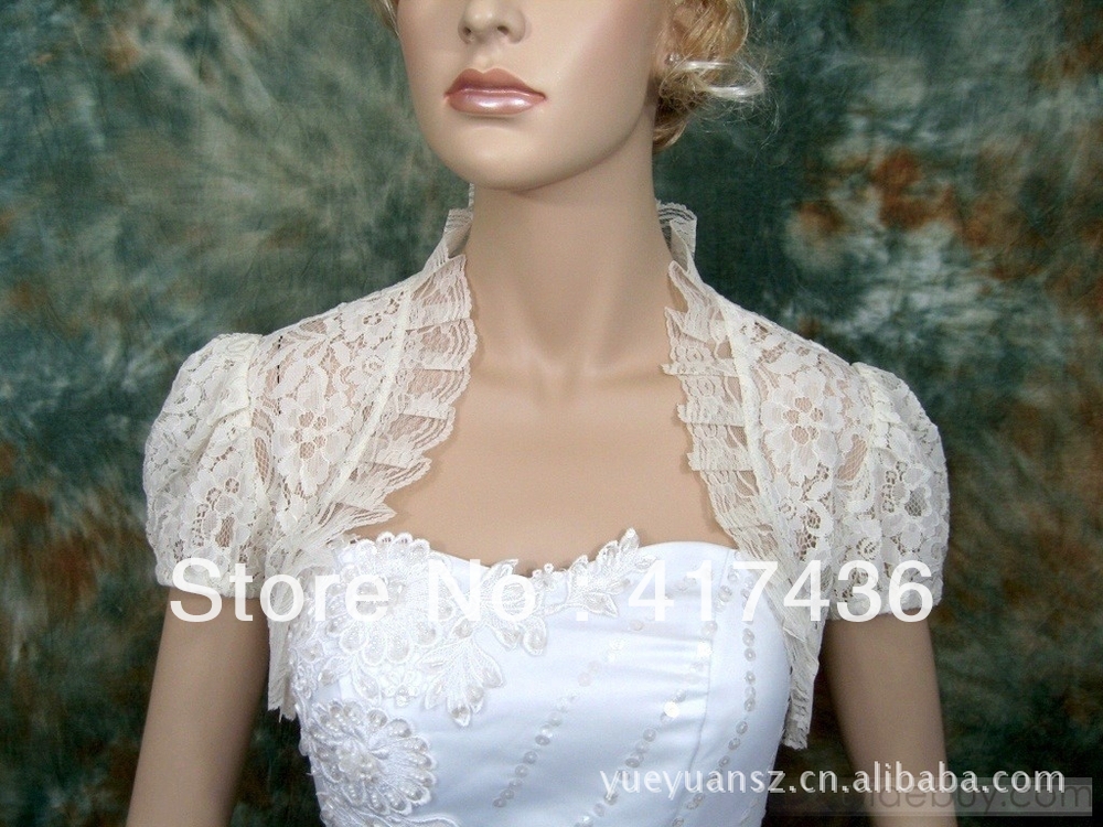 Free Shipping Hot short sleeve lace bolero bridal wedding accessories beige wraps spring 2013 high collar shawls jackets shrug