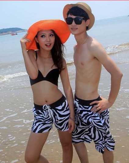 Free Shipping Hot spring swimsuit zebra print lovers beach pants lovers Women male swimming trunks