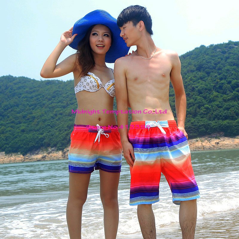 Free Shipping !Hot Summer Trend Couple Beach Swimming Beach Color Striped Shorts Pant ,breach pants,board shorts