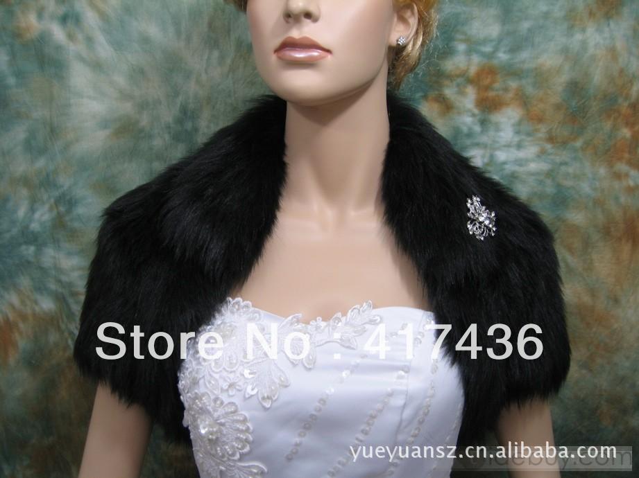 Free Shipping Hot Wedding Black fur bolero jacket women fashion short sleeve party discount evening shrug bridal wraps shawls