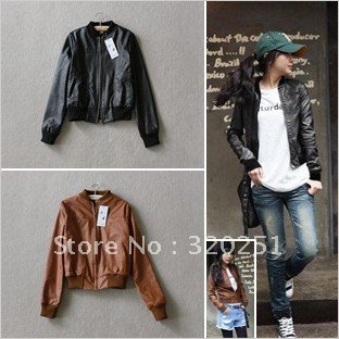 Free Shipping Hot wild Slim was thin matte leather round neck women leather jacket b086 of
