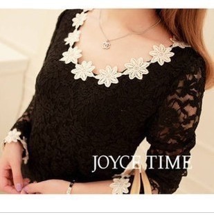 Free shipping hotnew fresh sweet princess female full lacelong sleeve shirt fashion bottoming shirt woman sexy T-shirts 2pcs/lot