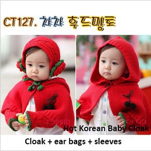 FREE SHIPPING Hotsale Korean cute baby girl cloak 3 in 1 cloak + sleeves + ear bag