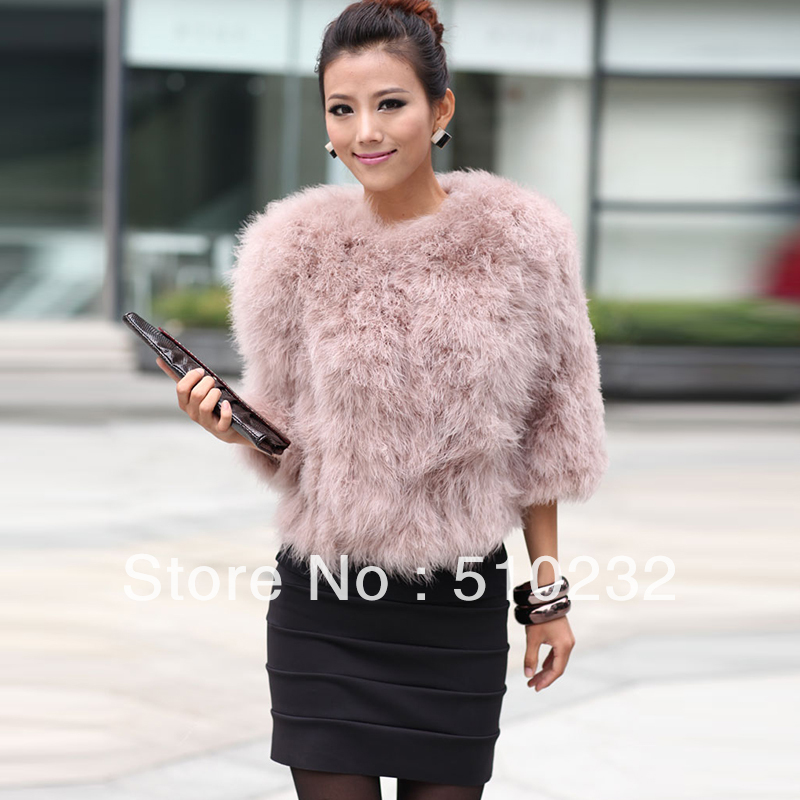free shipping hotsale real ostrich turkey fur ladies feather thermal fur coat