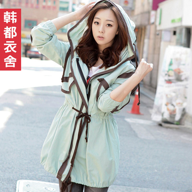Free Shipping HSTYLE 2013 spring women's with a hood loose slim waist trench female  Outerwear