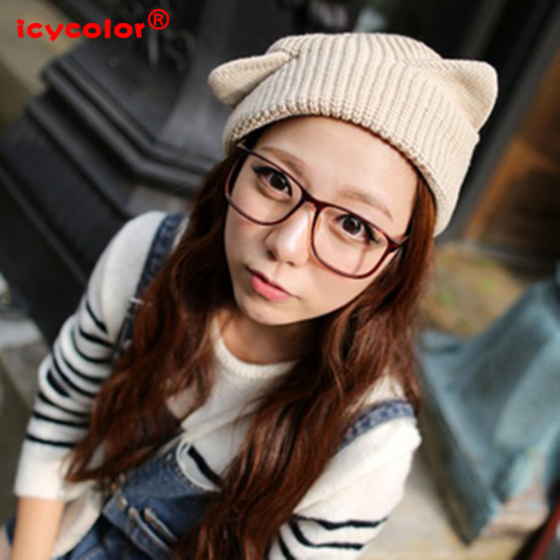 free shipping, Icycolor winter cute-type cat ears knitted hat, female autumn and winter thermal knitted hat,
