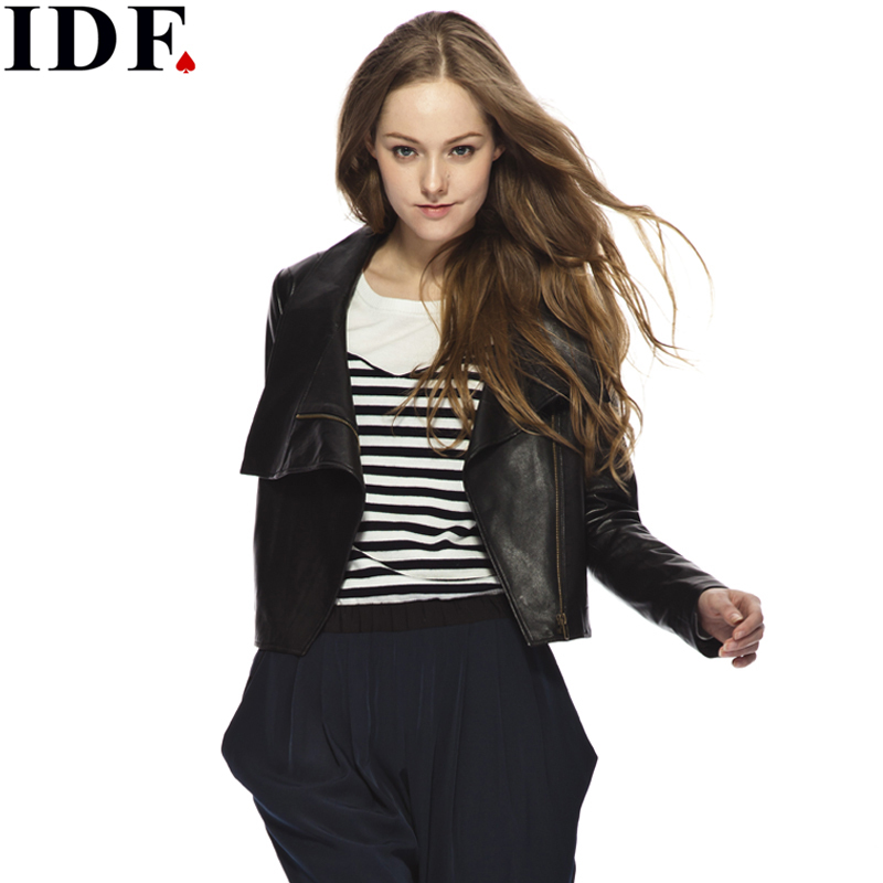 Free shipping Idf 2012 autumn fashion turn-down collar long-sleeve women's leather clothing outerwear
