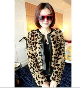 Free Shipping Imitation fur coat brief paragraph small coat long sleeve wool leopard grain coat