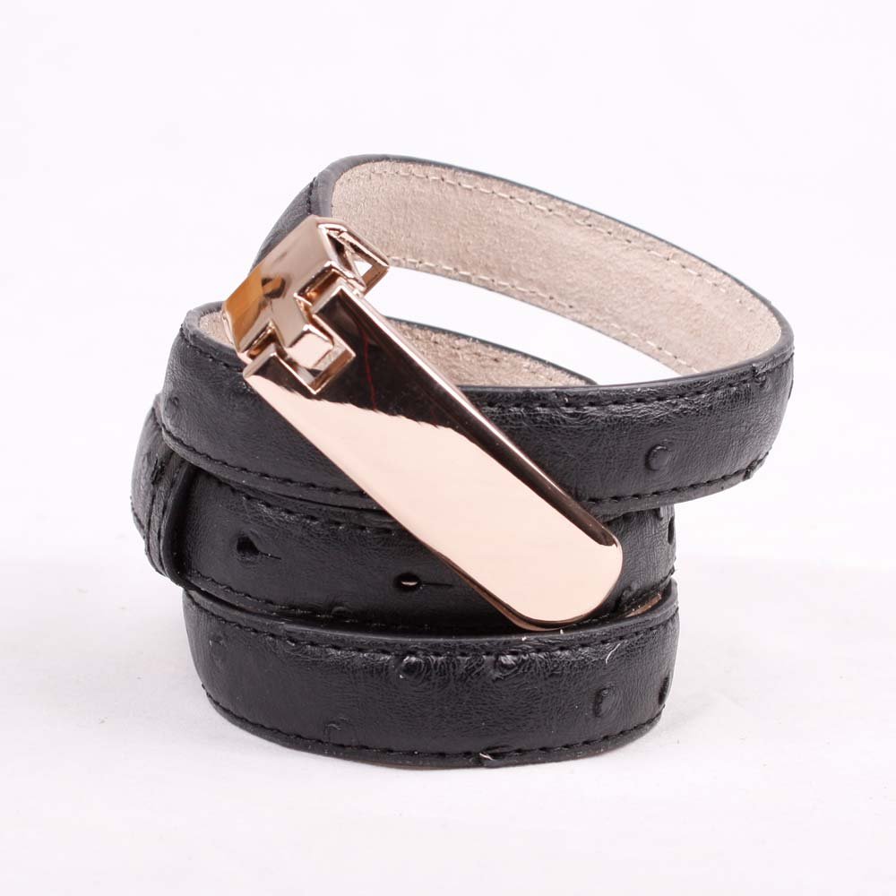 Free shipping imported high-quality Ladies Gold Toned Buckle Ostrich Skin Embossed Genuine Leather Skinny Belts sdBT-A164