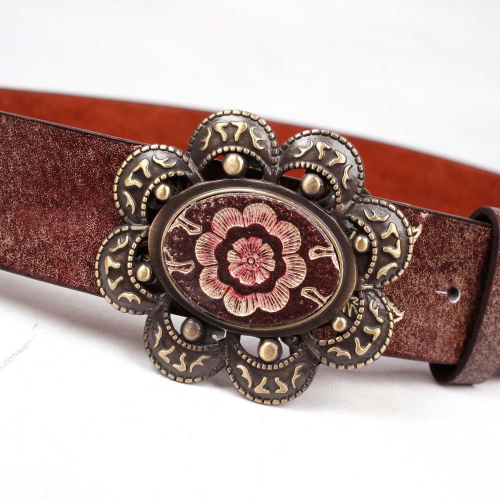 Free shipping imported high-quality Women Antique Buckle Blossom Printing Leather Belt Jeans Belt fashion ladies belts BT-B426-1