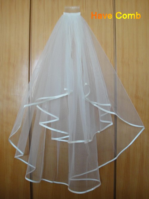 Free Shipping In Stock Wholesale Price Top Quality Ivory Tulle Silk Ribbon Bridal Accessories Two Layer Bridal Veil With Comb