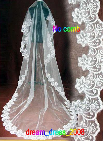 Free Shipping In Stock Wholesale Price White Tulle Lace Edge One-Layer Wedding Accessories Bridal Veil