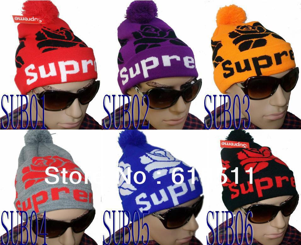 Free shipping-Independent "FUCK THE REST"!! Supreme Big ROSE Beanies,loose gauge stripe Wool Hats,20Pcs/Lot