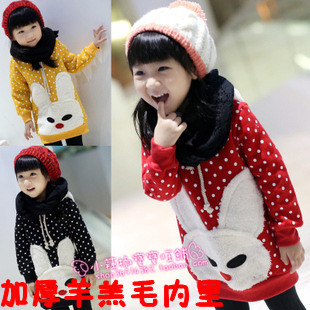 Free shipping Infant primary school students female child baby winter 2012 thickening with a hood sweatshirt fleece outerwear