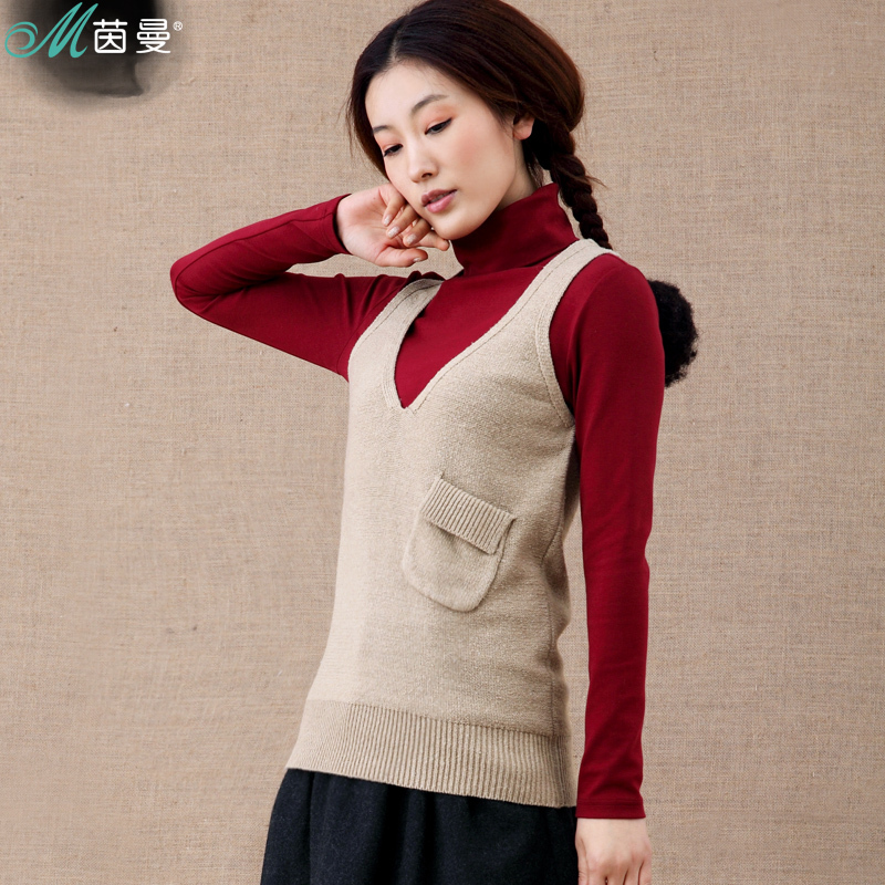 free shipping INMAN 2013 spring female V-neck pocket decoration back placketing woven vest d824132950