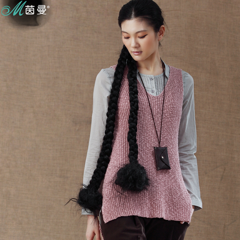 Free Shipping INMAN 2013 spring gentlewomen V-neck sidepiece vent solid color woven  h823132367 Vest