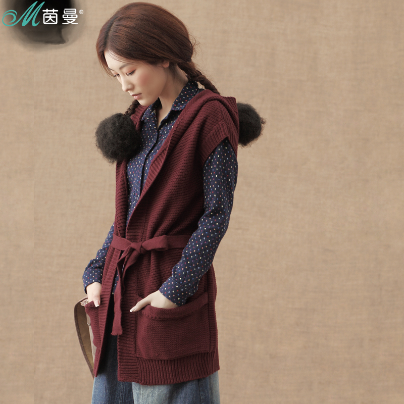 Free shipping Inman INMAN 2012 autumn female gentlewomen belt with a hood sleeveless cardigan 823131828