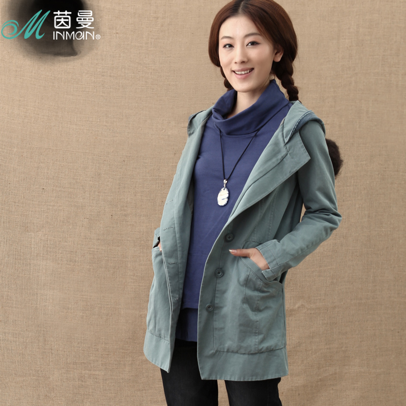 Free Shipping Inman INMAN 2013 spring 100% cotton fashion with a hood trench autumn  female 823041751 Outerwear