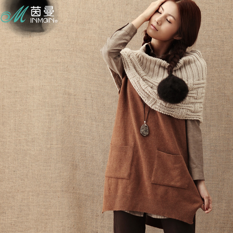 Free shipping Inman INMAN 2013 spring irregular sweep medium-long vent sweater vest female 823132758