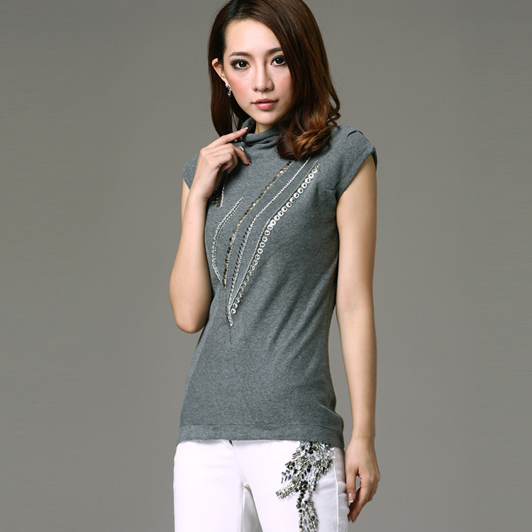 Free Shipping Intellectuality elegant turtleneck sweater limited edition beaded slim vest sweater