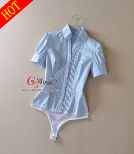 free shipping  intellectuality orgnan pleasureful puff sleeve stretch cotton slim short-sleeve one piece shirt cs-20960