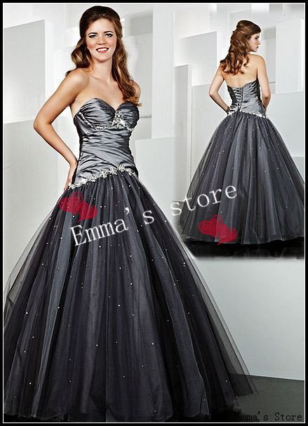 Free shipping Intricate 2013 New Hot Sparkle Sweetheart Beaded Crtstal Long Black Tulle Formal Elegant Gowns Quinceanera Dresses