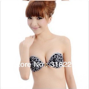 Free Shipping Invizible Thicker Gathered Bra Strapless Silicone Breast Bra lace Reusable Leopard very Sexy Self-Adhesive