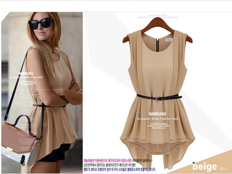 Free shipping Irregular avant-garde fashion blouse + belt women blouse dress retail/wholesale