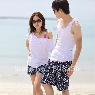 Free Shipping  Irregular white star couple beach pants men/women pants of beach style lovers in stock