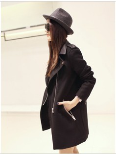 Free shipping ISSDM and the wind major suit style patchwork leather collar wool coat