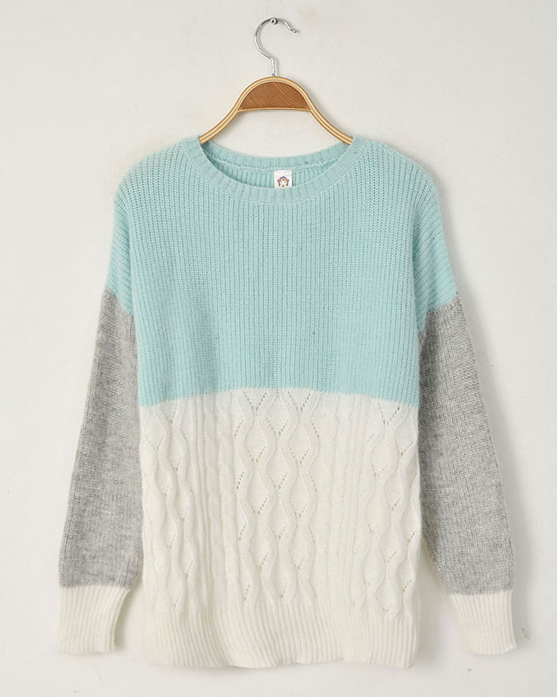 Free Shipping Issue design by korea ice cream color block decoration twisted stria of rabbit fur sweater 2 wholesale