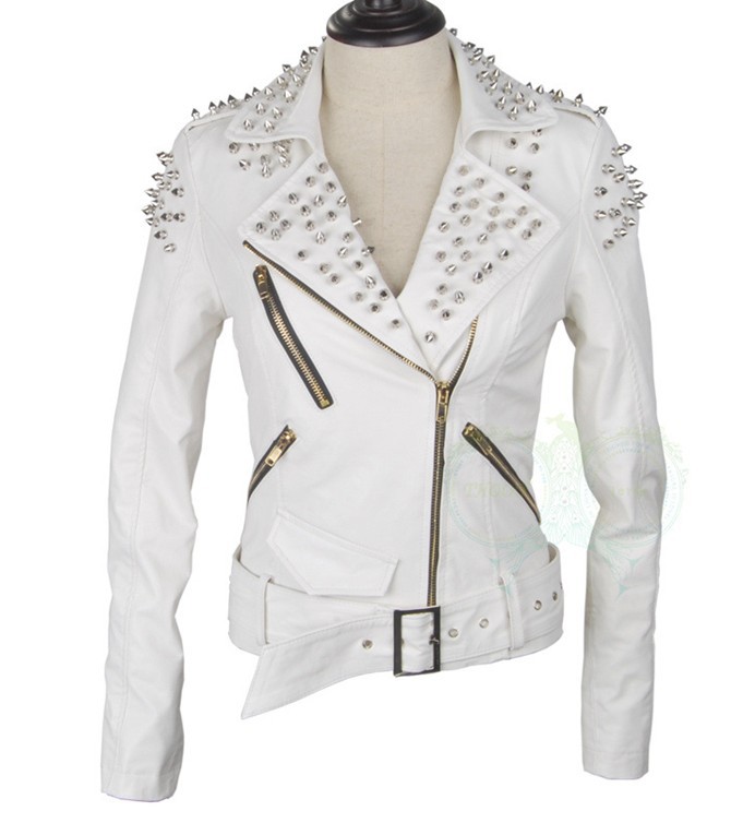 Free Shipping Italy Famous brand star THOOO  Western style TOP PU women rivet motorbike leather jacket slim jacket Size S-XXXL