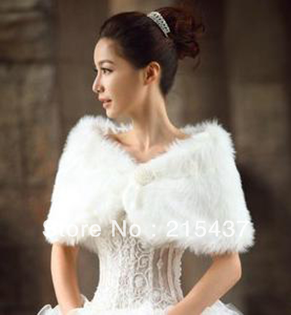 Free shipping Ivory Faux Fur Wedding Shawl Bridal Wrap Shawl Stole Tippet Jacket