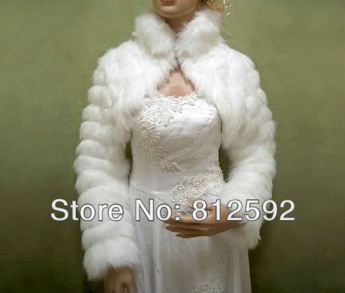 Free shipping! Ivory Long Sleeve Faux Fur Wrap Prom/Ball Shawl Wedding Shrug Stole Jacket Wedding Accessories Wholesale/Retail