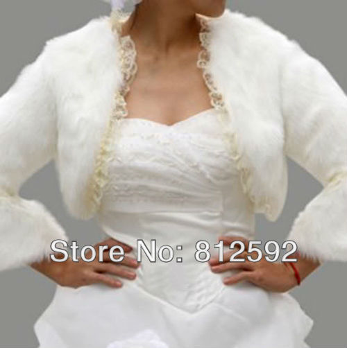 Free shipping! Ivory Long Sleeve Faux Fur Wrap Prom/Ball Shawl Wedding Shrug Stole Jacket Wedding Accessories Wholesale/Retail