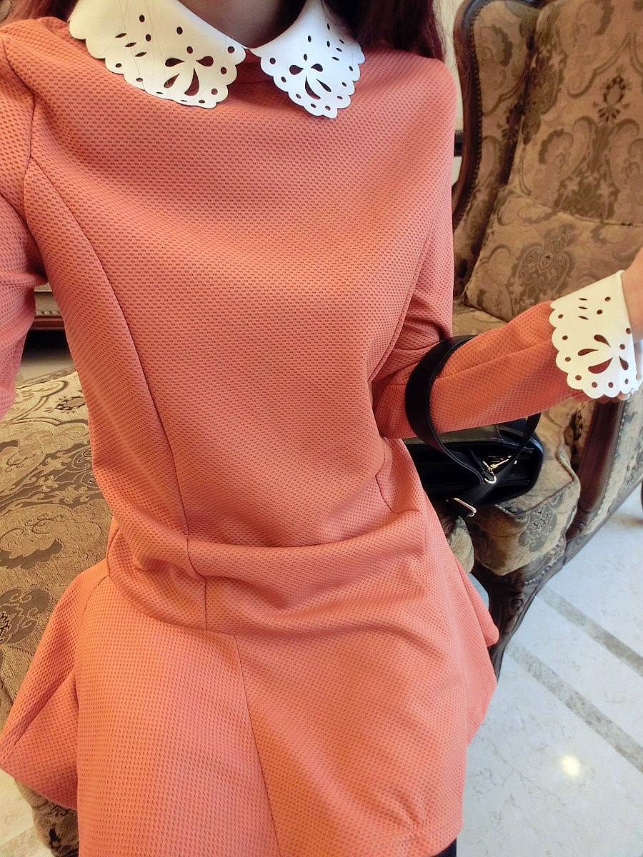 free shipping J to 2012 sweet cutout faux leather peter pan collar straight small skirt one-piece dress 4 1016 - 6