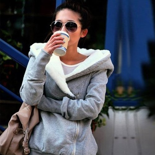 Free shipping  Jacket Coat Womens Sweater Hoodie Zip Top Grey Black