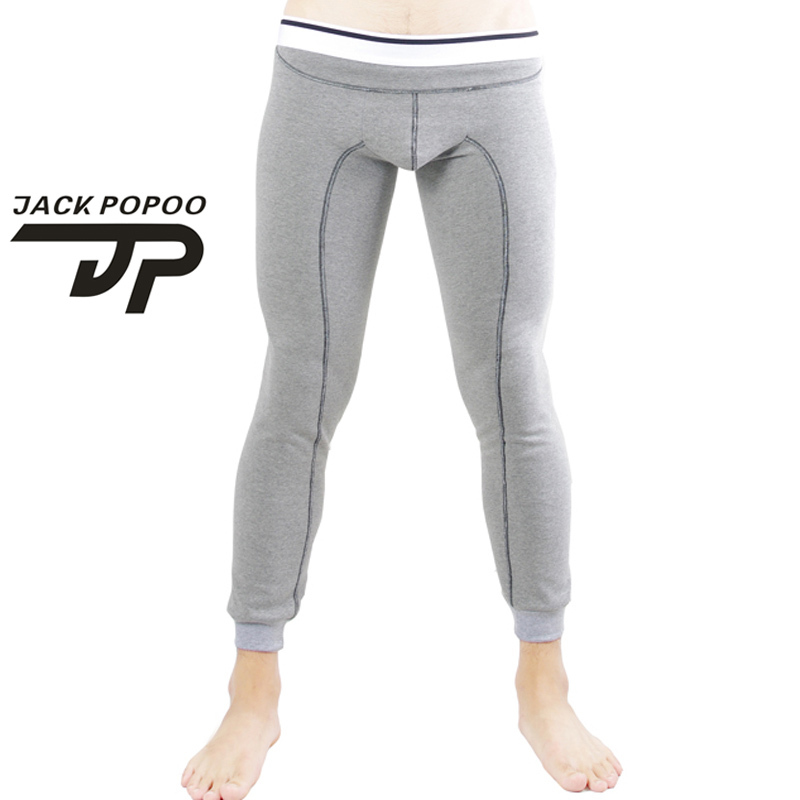 Free shipping Jackpopoo autumn and winter lycra cotton plus velvet male warm pants basic men's long johns lounge pants Men