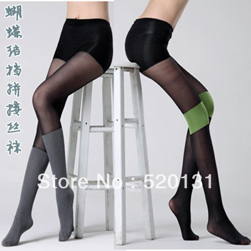 free shipping  Japanese fake silk stockings over-the-knee splicing silk stockings butterfly  Wholesale + retail