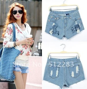 Free shipping jeans shorts women Korean version of the retro prints jeans shorts